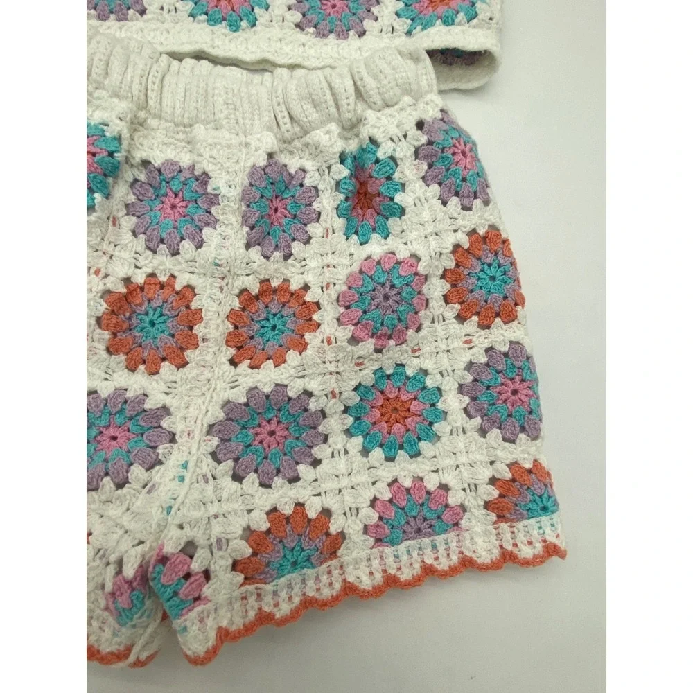 btween Kids White Floral Crochet Granny Square Tank Top and Shorts Set 4T - Picture 7 of 7